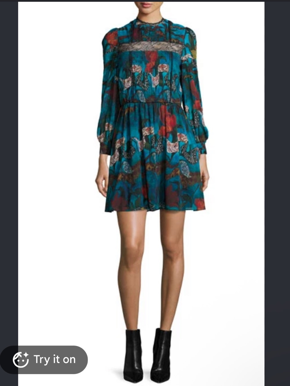 Alice and Olivia Aimee long sleeve silk animal print mini dress small